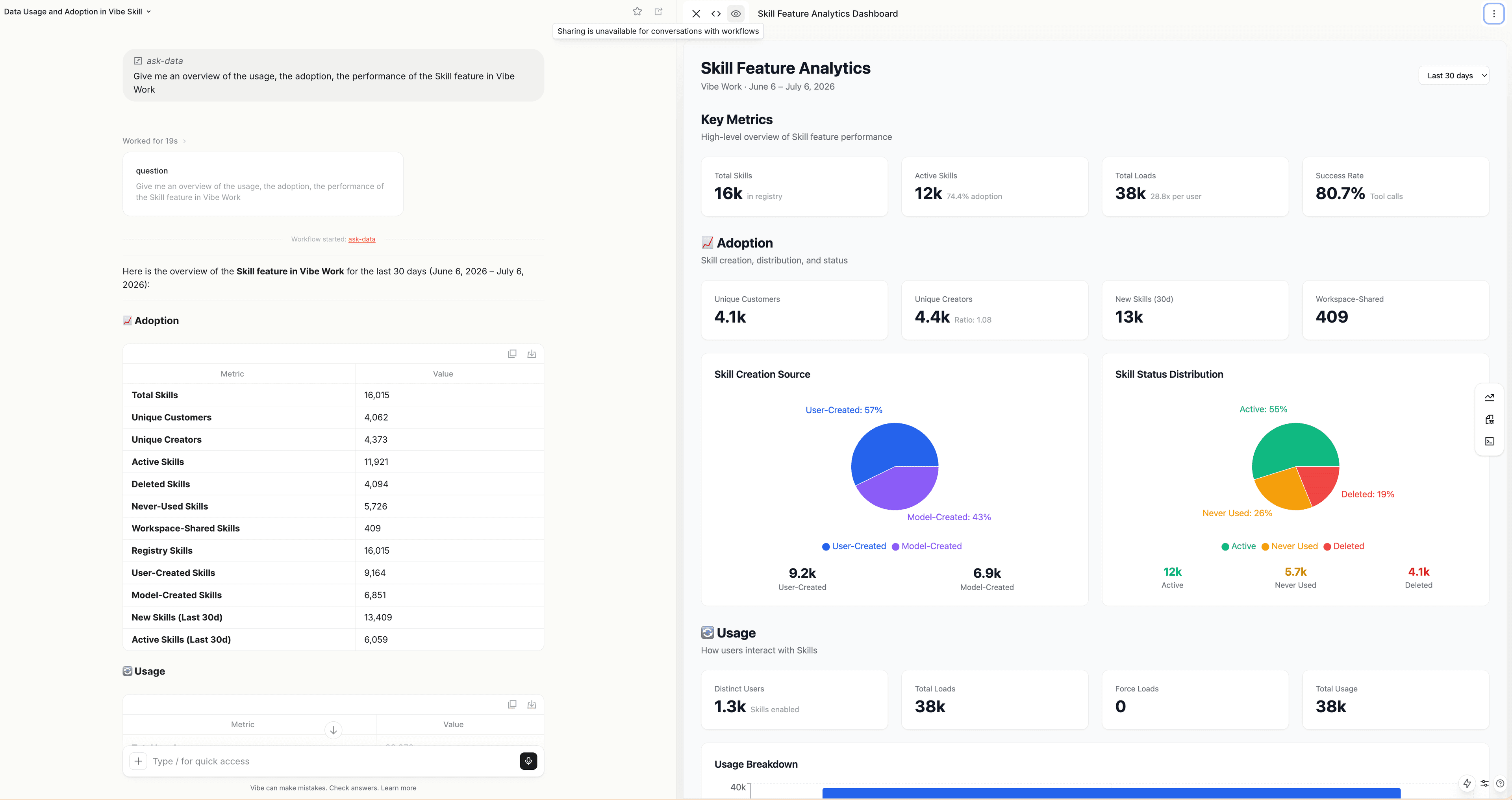 Mini App Canvas displaying an interactive app in Vibe Work