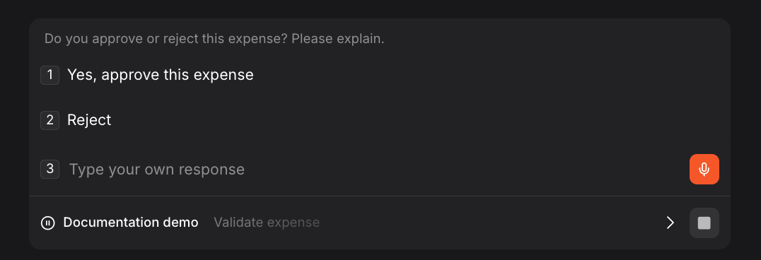The chat input UI state in Vibe Work, showing the message input field waiting for a user response.